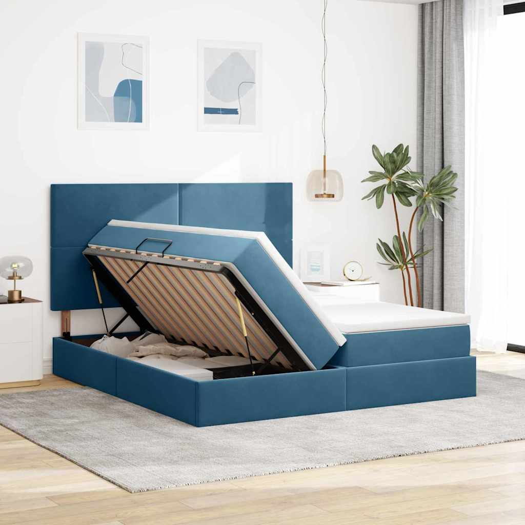 vidaXL Κρεβάτι Αποθήκης με στρώμα Σκούρο Μπλε 180 x 200 cm Βελούδο