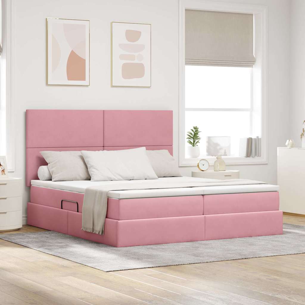 vidaXL Κρεβάτι Αποθήκης με κεφαλάρι Ροζ 180 x 200 cm Βελούδο