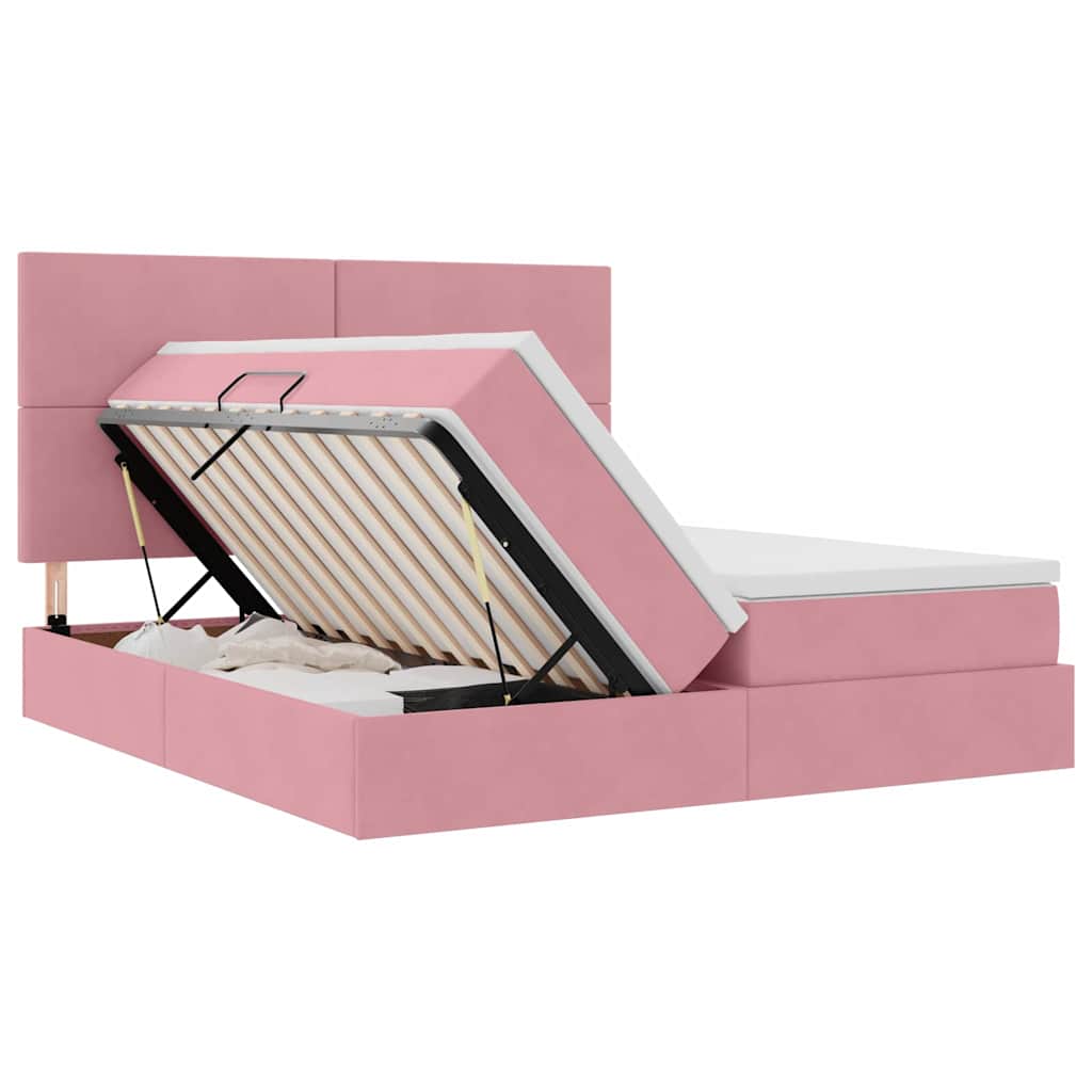 vidaXL Κρεβάτι Αποθήκης με κεφαλάρι Ροζ 180 x 200 cm Βελούδο