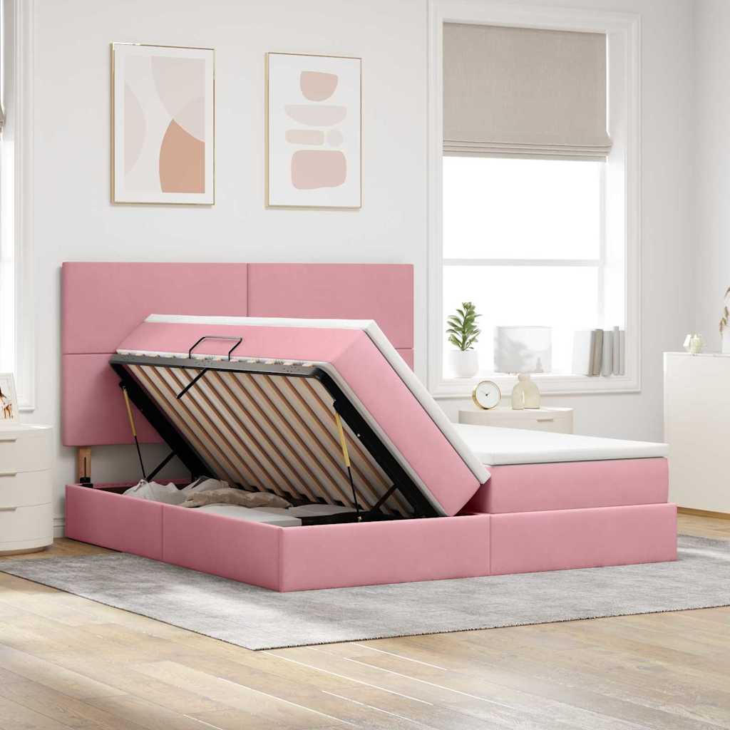 vidaXL Κρεβάτι Αποθήκης με κεφαλάρι Ροζ 200 x 200 cm Βελούδο