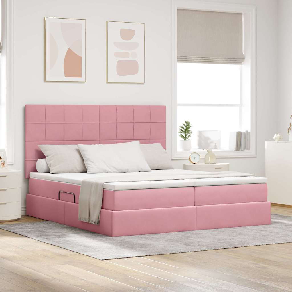 vidaXL Κρεβάτι Αποθήκης με κεφαλάρι Ροζ 180 x 200 cm Βελούδο