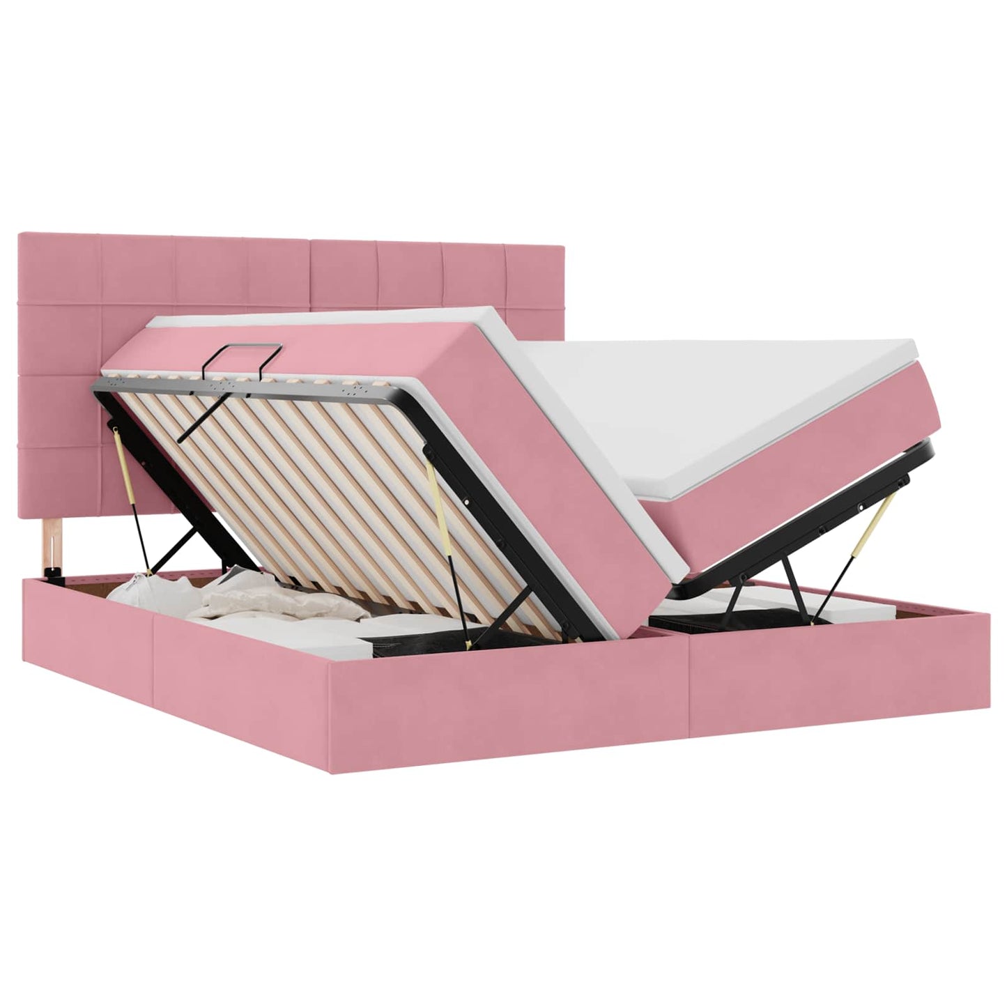 vidaXL Κρεβάτι Αποθήκης με κεφαλάρι Ροζ 200 x 200 cm Βελούδο