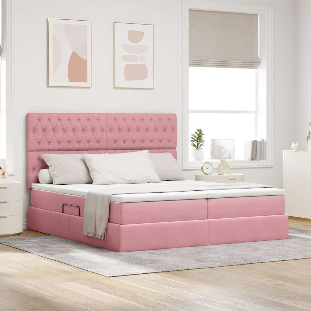 vidaXL Κρεβάτι Αποθήκης με κεφαλάρι Ροζ 200 x 200 cm Βελούδο