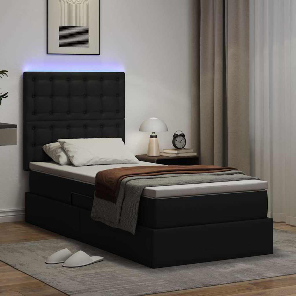 vidaXL Κρεβάτι με αποθηκευτικό χώρο και LED με led Μαύρο 90 x 190 cm