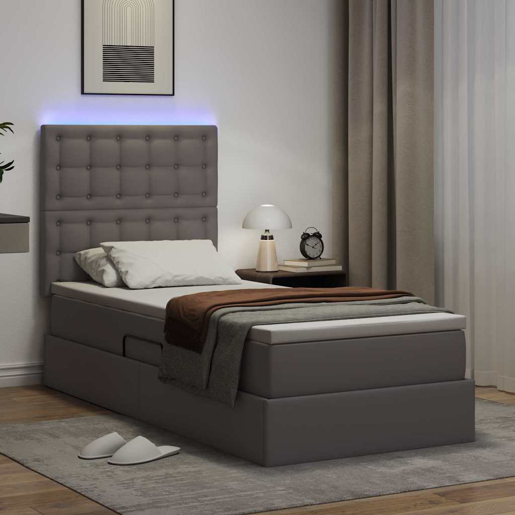 vidaXL Κρεβάτι με αποθηκευτικό χώρο και LED Γκρι 90 x 190 cm