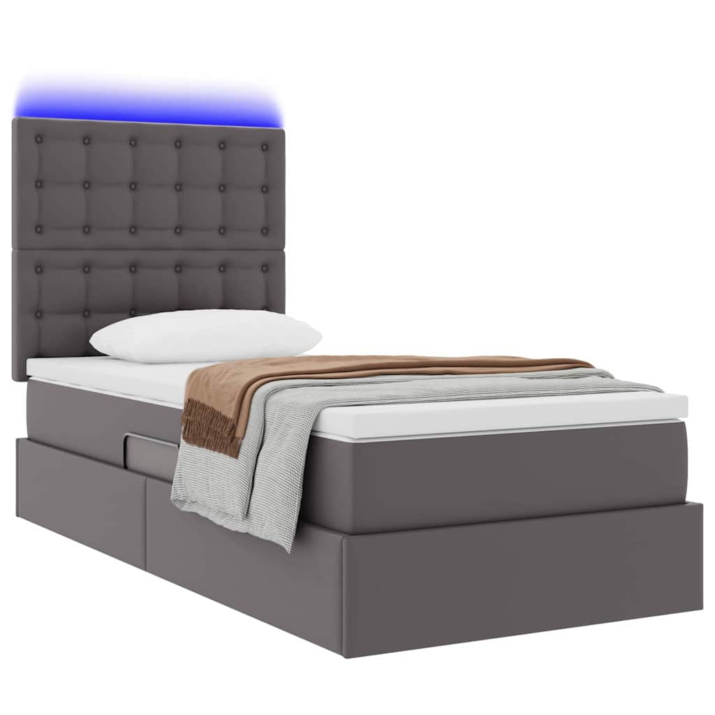 vidaXL Κρεβάτι με αποθηκευτικό χώρο και LED Γκρι 90 x 190 cm