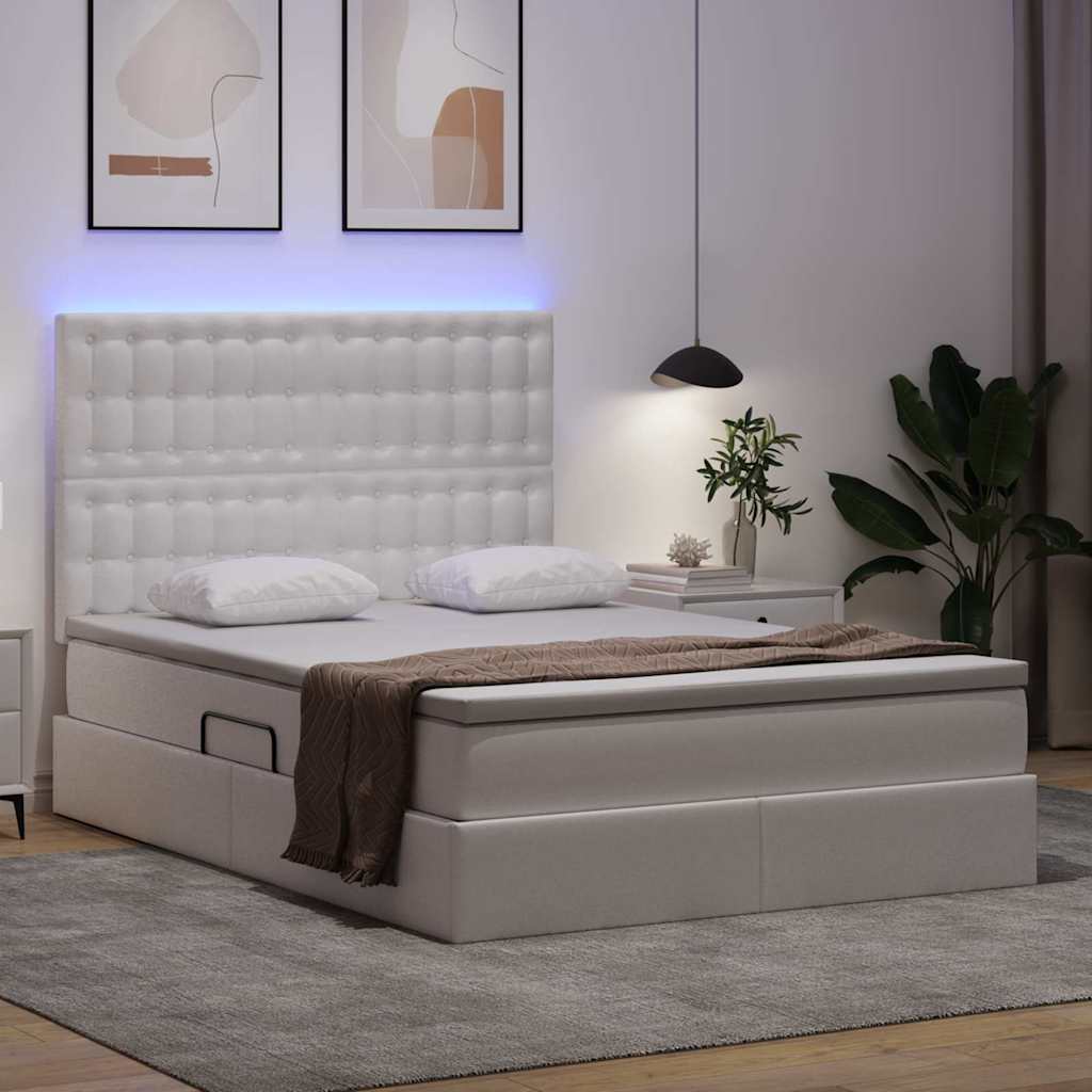 vidaXL Κρεβάτι με αποθηκευτικό χώρο και LED Καθαρό Λευκό 140 x 190 cm
