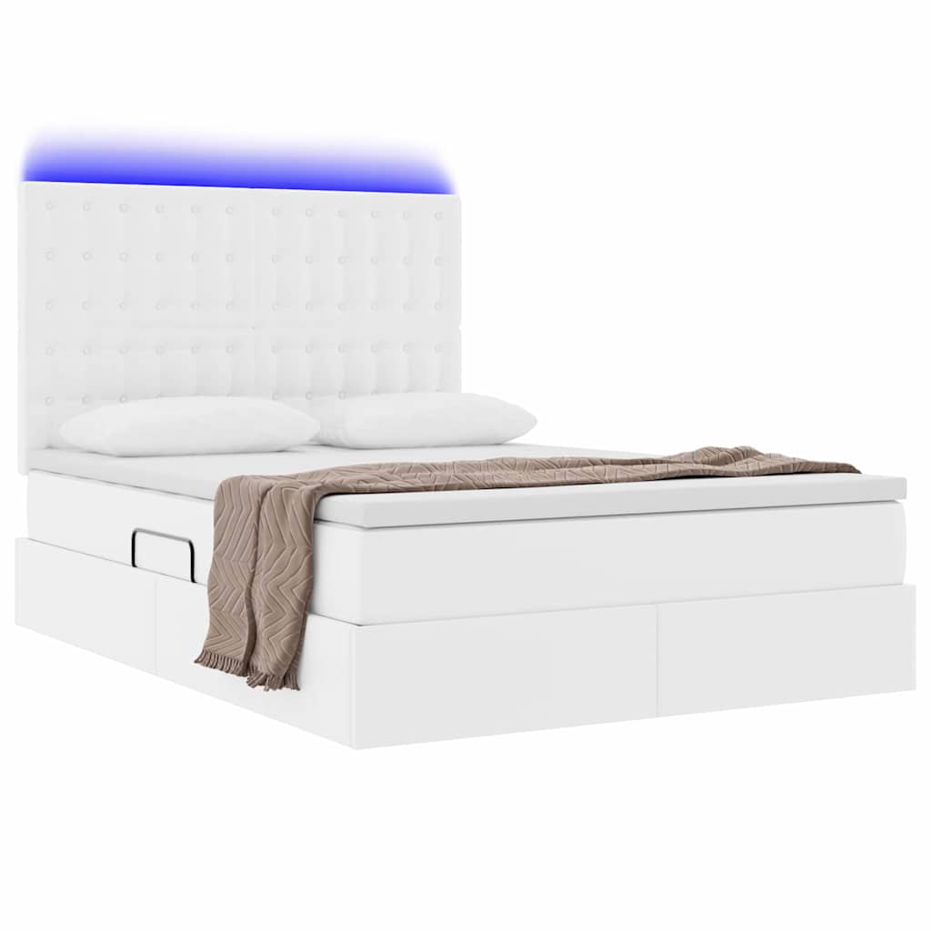 vidaXL Κρεβάτι με αποθηκευτικό χώρο και LED Καθαρό Λευκό 140 x 190 cm