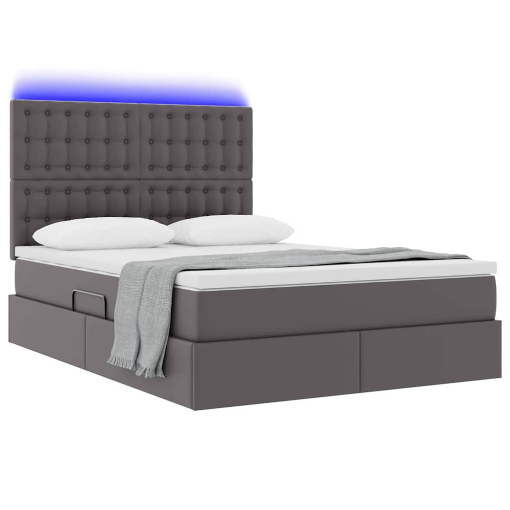vidaXL Κρεβάτι με αποθηκευτικό χώρο και LED με led Γκρι 140 x 190 cm