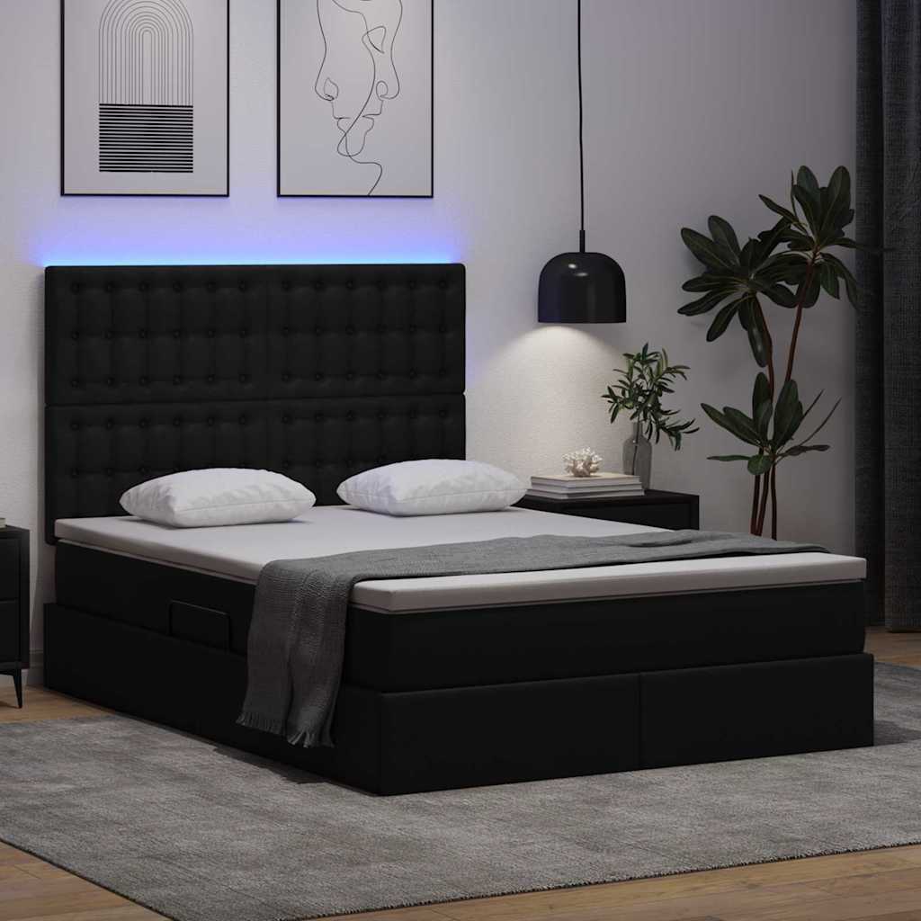 vidaXL Κρεβάτι με αποθηκευτικό χώρο και LED με led Μαύρο 140 x 200 cm