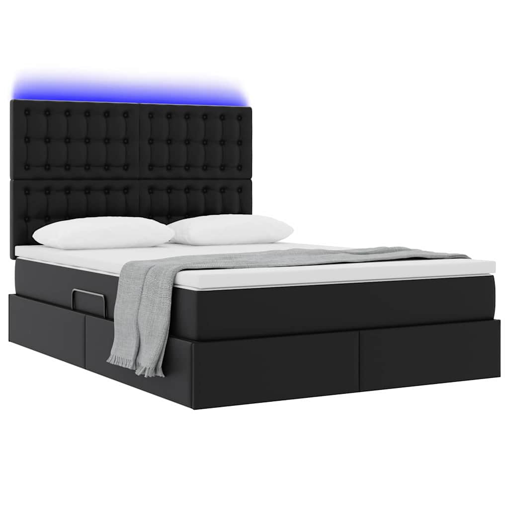 vidaXL Κρεβάτι με αποθηκευτικό χώρο και LED με led Μαύρο 140 x 200 cm