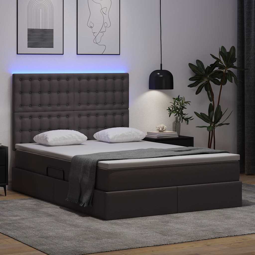 vidaXL Κρεβάτι με αποθηκευτικό χώρο και LED με led Γκρι 140 x 200 cm