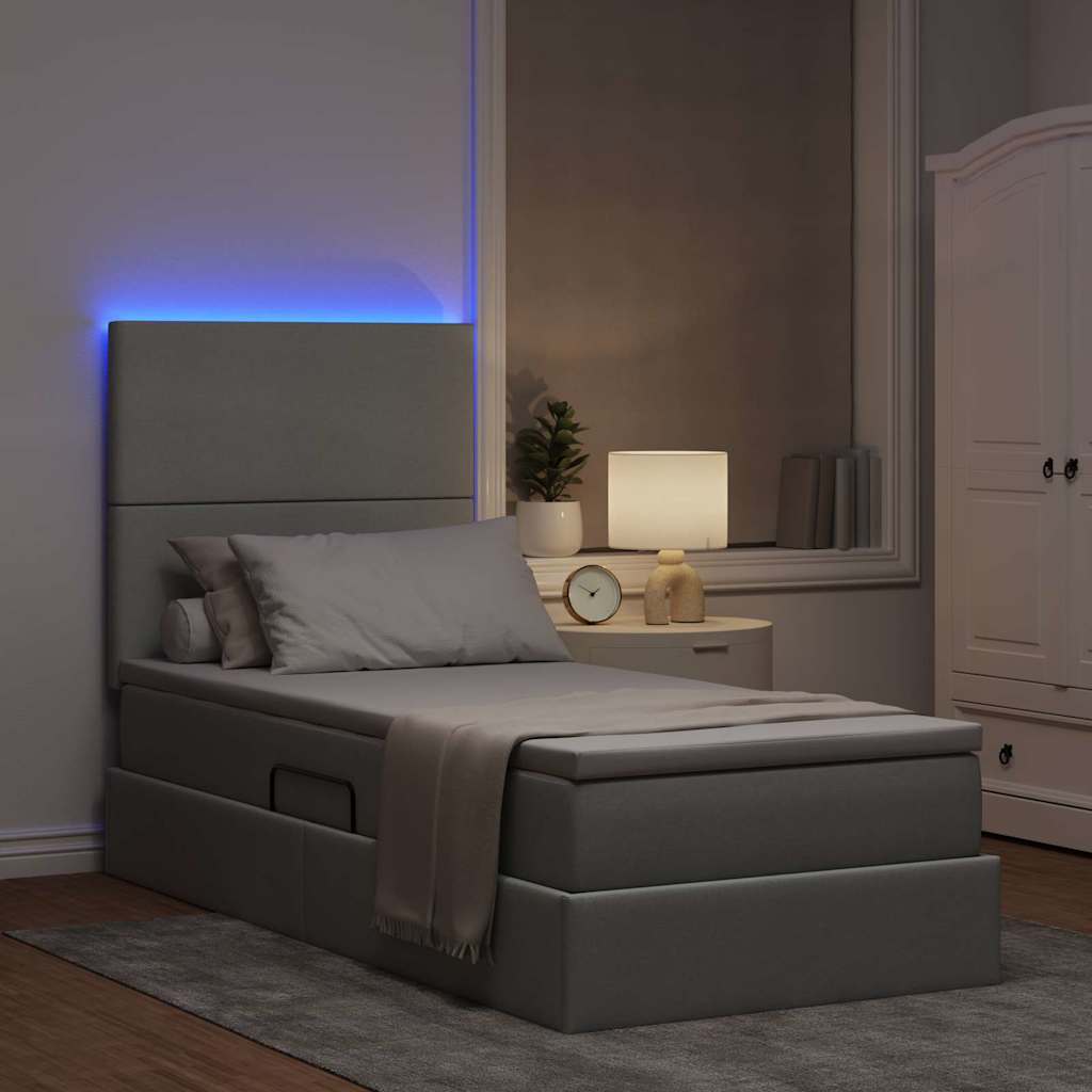 vidaXL Κρεβάτι με αποθηκευτικό χώρο και LED Ανοιχτό γκρι 90 x 190 cm