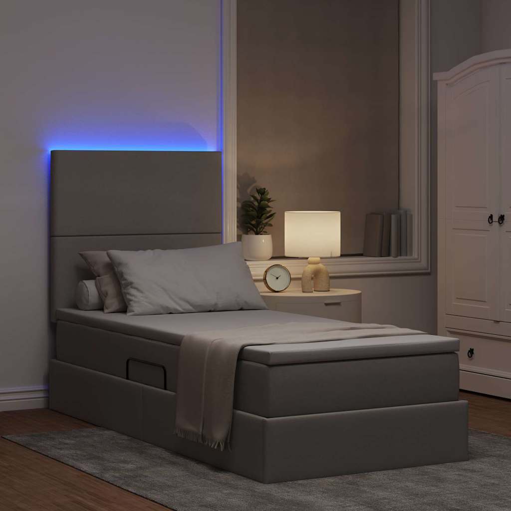 vidaXL Κρεβάτι με αποθηκευτικό χώρο και LED με led Taupe 90 x 190 cm