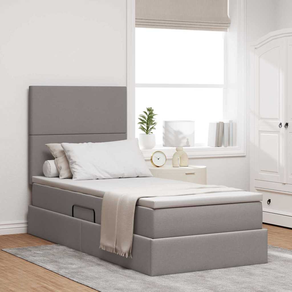 vidaXL Κρεβάτι με αποθηκευτικό χώρο και LED με led Taupe 90 x 190 cm