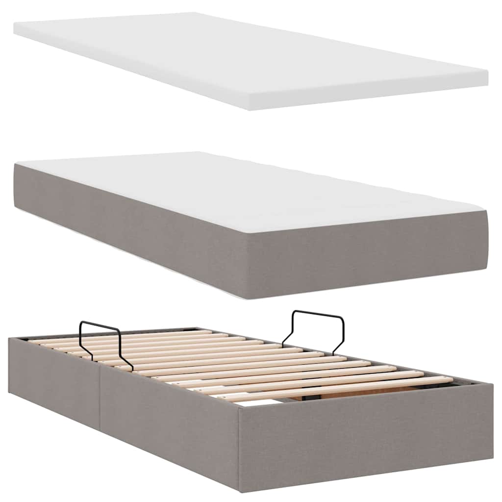vidaXL Κρεβάτι με αποθηκευτικό χώρο και LED με led Taupe 90 x 190 cm