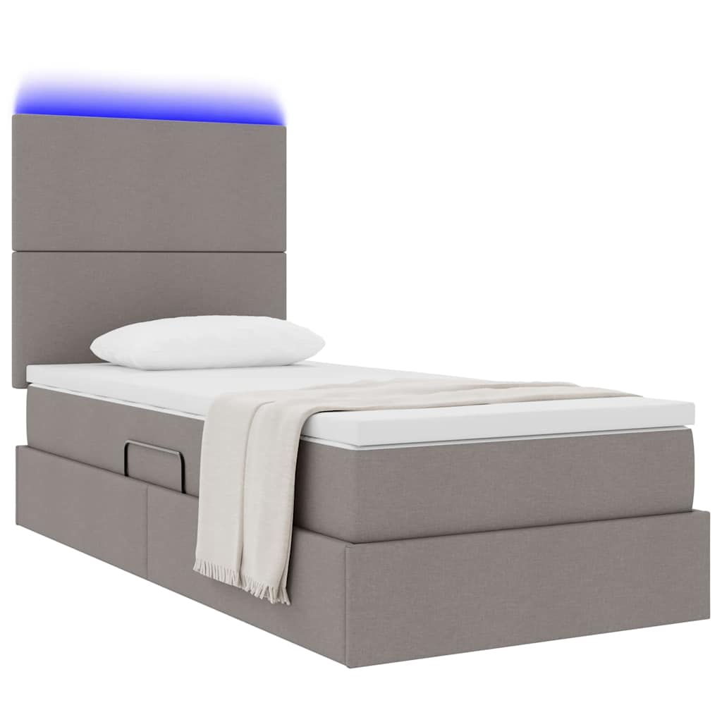 vidaXL Κρεβάτι με αποθηκευτικό χώρο και LED με led Taupe 90 x 190 cm