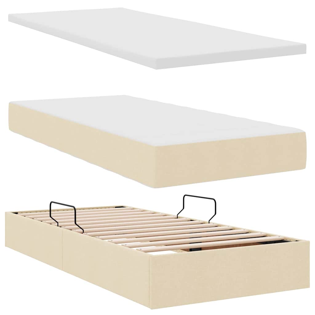 vidaXL LED Κρεβάτι αποθήκευσης με στρώμα Κρέμ 100 x 200 cm Ύφασμα