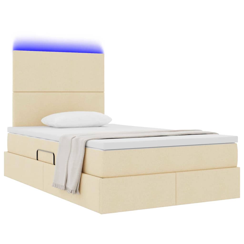 vidaXL Κρεβάτι με αποθηκευτικό χώρο και LED με led Κρεμ 120 x 190 cm