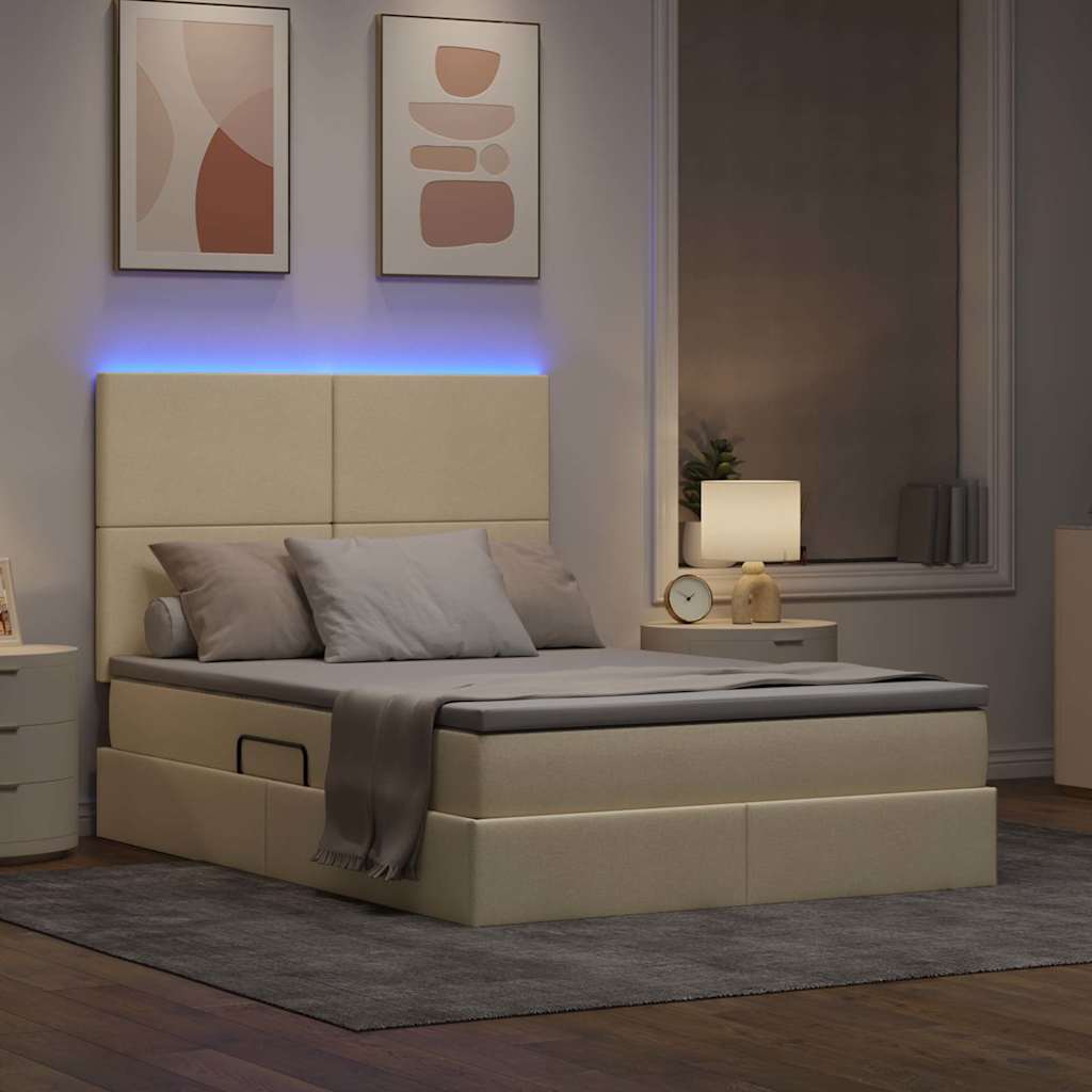 vidaXL Κρεβάτι με αποθηκευτικό χώρο και LED με led Κρέμ 140 x 190 cm