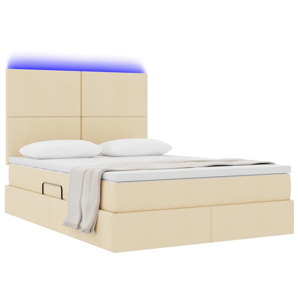 vidaXL Κρεβάτι με αποθηκευτικό χώρο και LED με led Κρέμ 140 x 190 cm