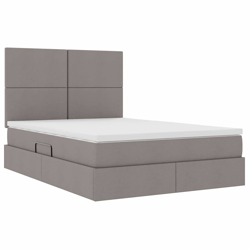 vidaXL LED Κρεβάτι αποθήκευσης με στρώμα Taupe 140 x 200 cm Ύφασμα