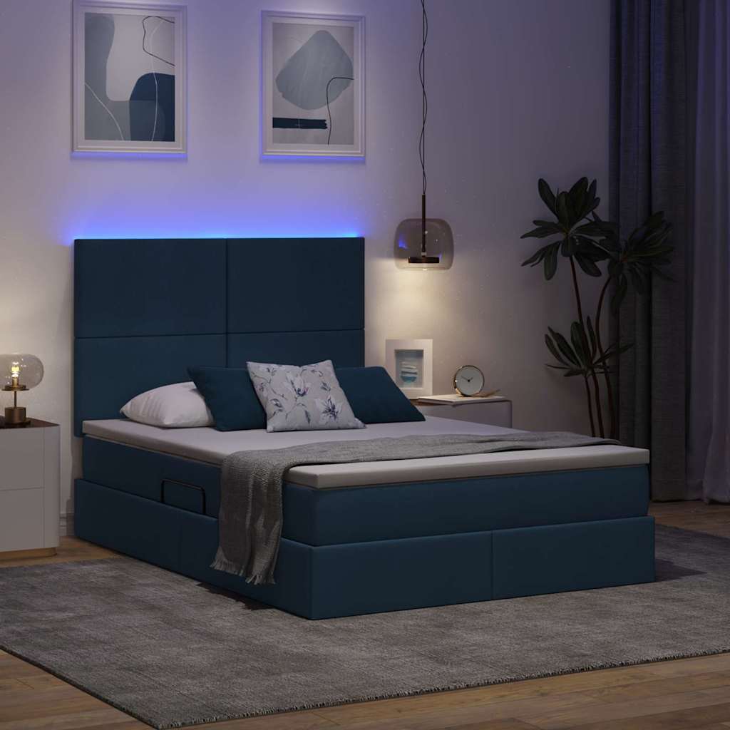 vidaXL Κρεβάτι με αποθηκευτικό χώρο και LED με led Μπλε 140 x 200 cm