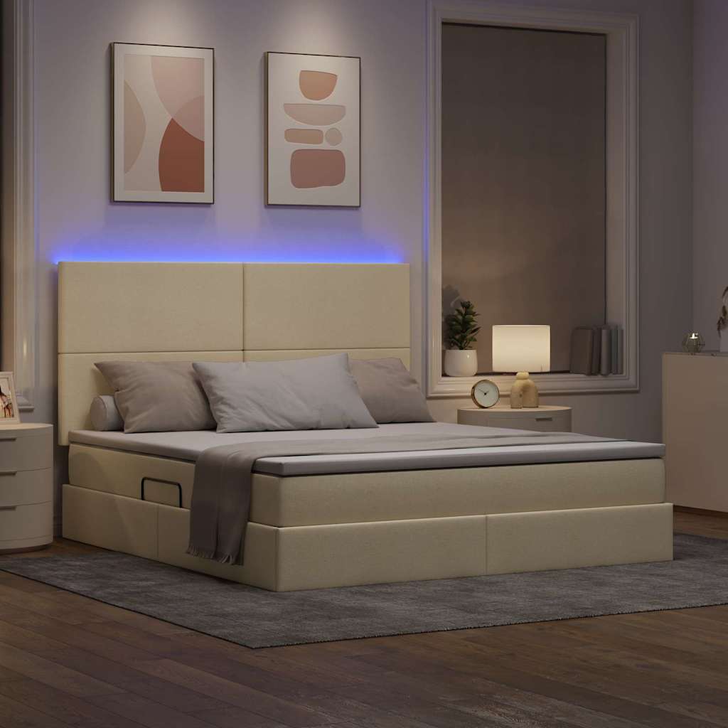 vidaXL Κρεβάτι με αποθηκευτικό χώρο και LED με led Κρέμ 180 x 200 cm