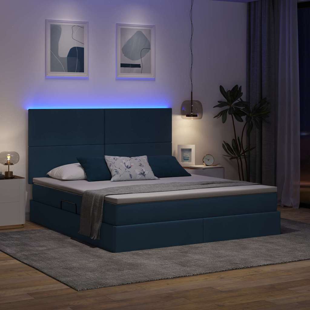 vidaXL Κρεβάτι με αποθηκευτικό χώρο και LED με led Μπλε 180 x 200 cm
