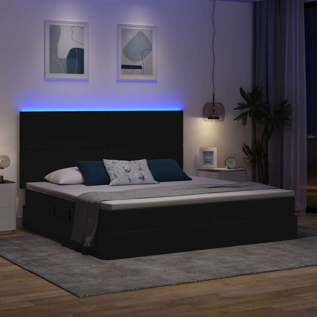 vidaXL LED Κρεβάτι αποθήκευσης με στρώμα Μαύρο 200 x 200 cm Ύφασμα
