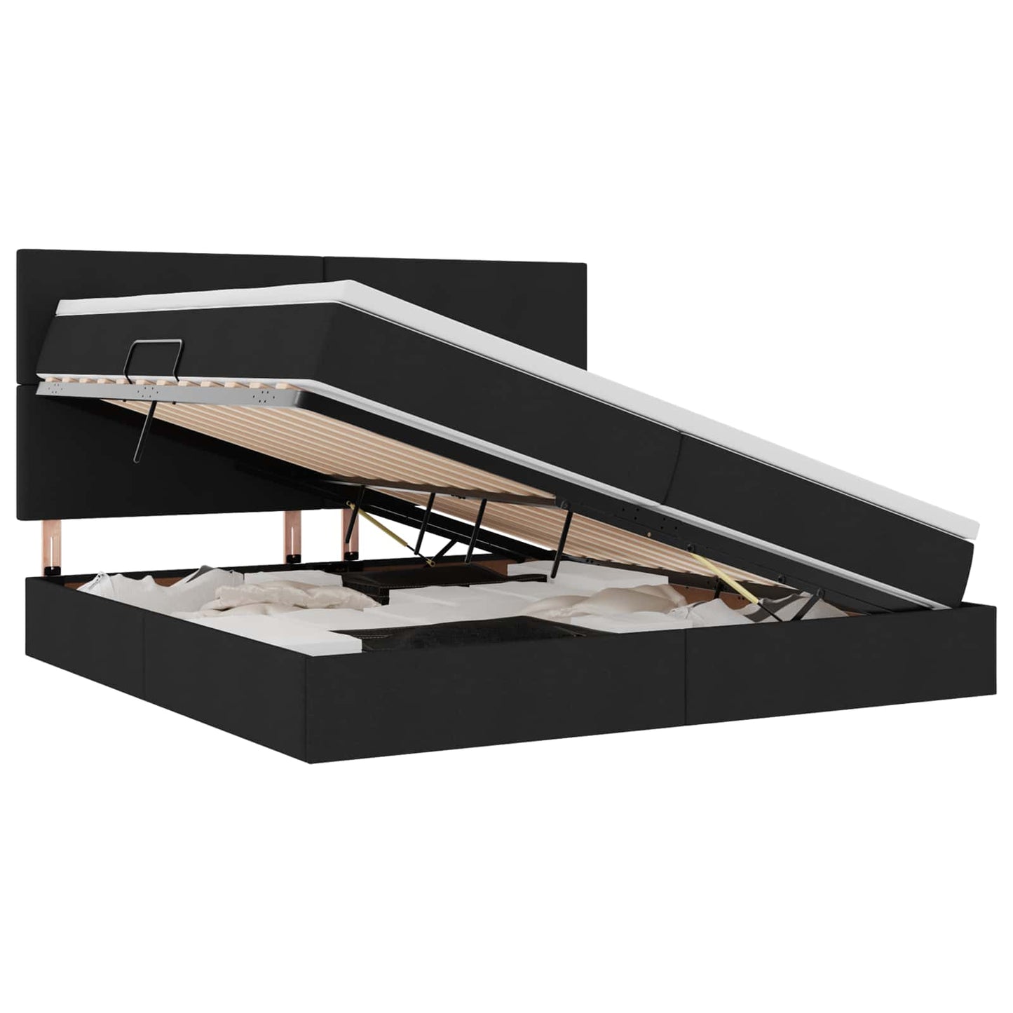 vidaXL LED Κρεβάτι αποθήκευσης με στρώμα Μαύρο 200 x 200 cm Ύφασμα