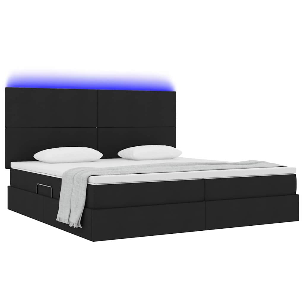vidaXL LED Κρεβάτι αποθήκευσης με στρώμα Μαύρο 200 x 200 cm Ύφασμα