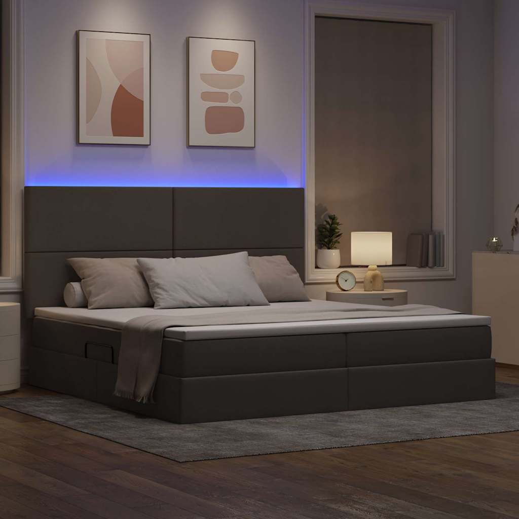 vidaXL Κρεβάτι με αποθηκευτικό χώρο και LED με led Taupe 200 x 200 cm