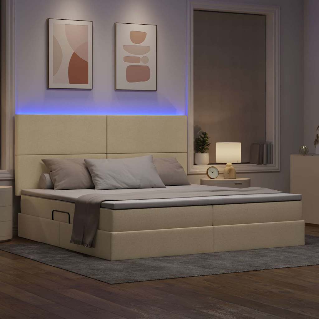 vidaXL Κρεβάτι με αποθηκευτικό χώρο και LED με led Κρέμ 200 x 200 cm