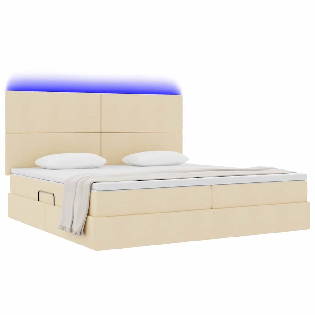 vidaXL Κρεβάτι με αποθηκευτικό χώρο και LED με led Κρέμ 200 x 200 cm
