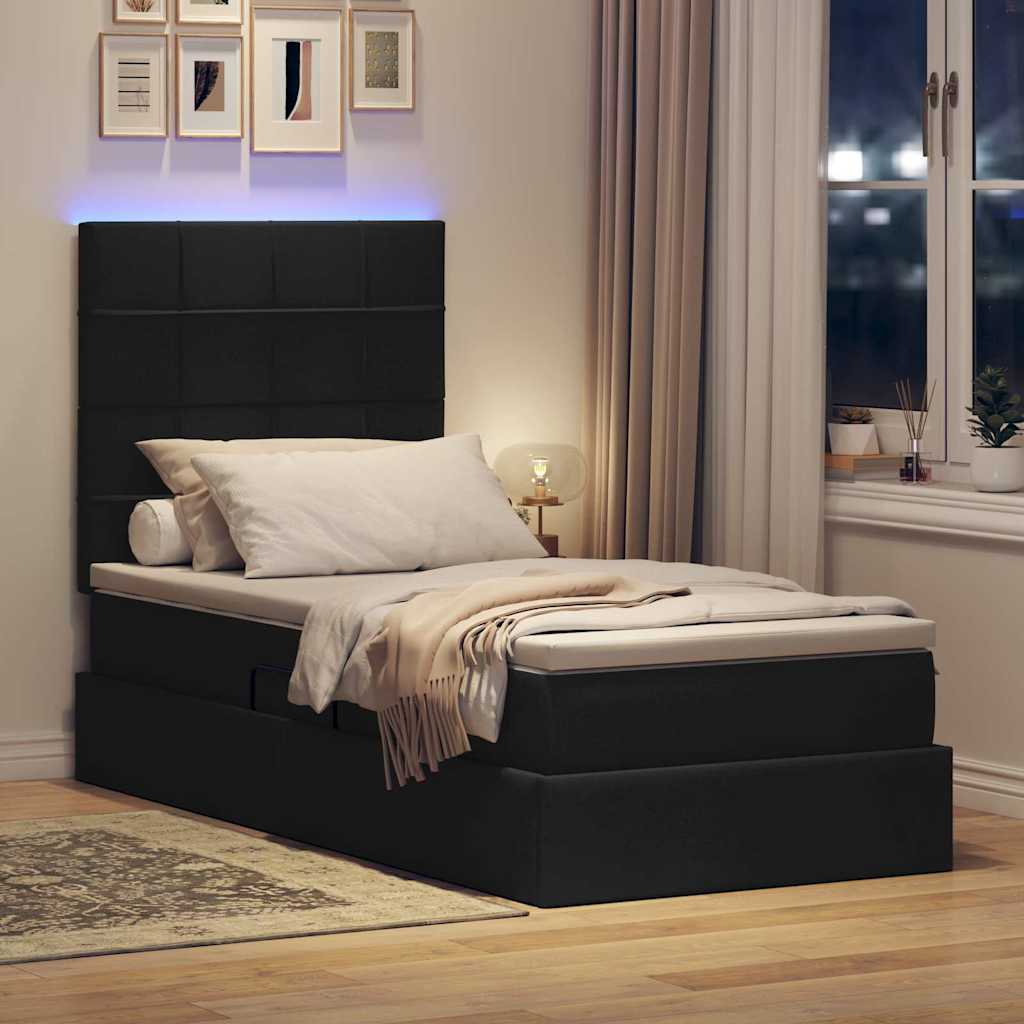 vidaXL Κρεβάτι με αποθηκευτικό χώρο και LED με led Μαύρο 90 x 190 cm
