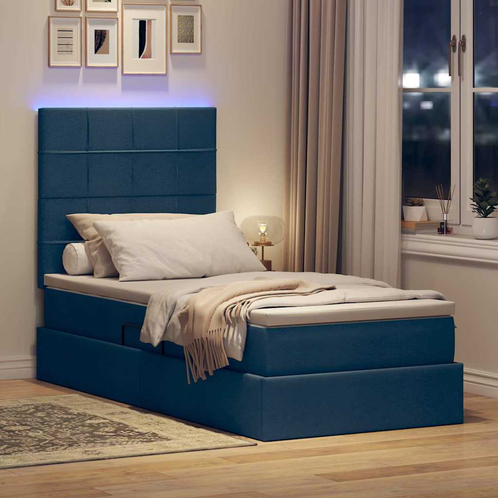 vidaXL Κρεβάτι με αποθηκευτικό χώρο και LED με στρώμα Μπλε 90 x 190 cm