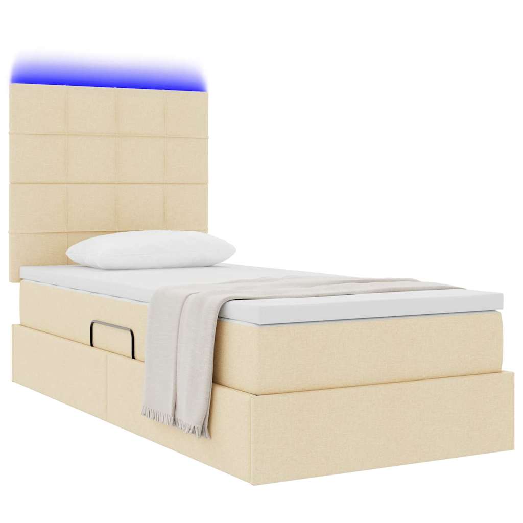 vidaXL LED Κρεβάτι αποθήκευσης με στρώμα Κρέμ 90 x 200 cm Ύφασμα