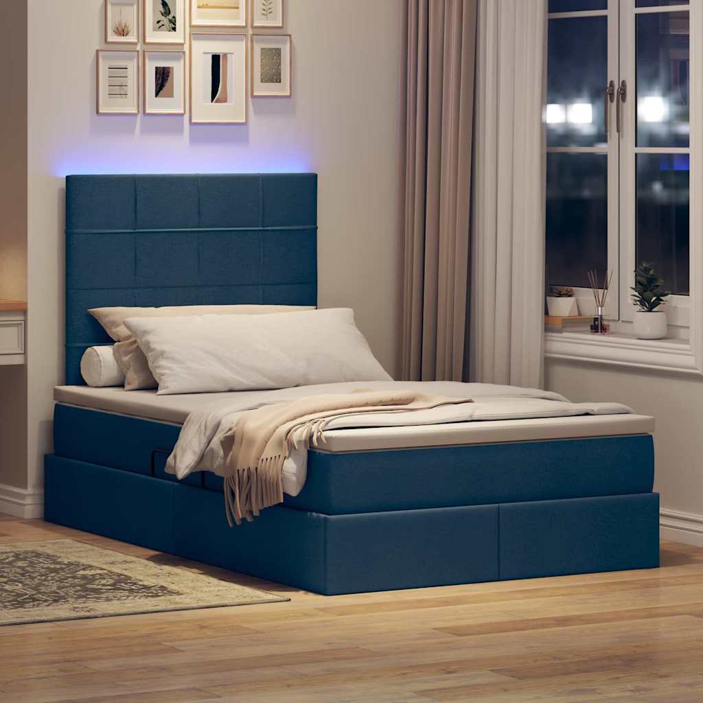 vidaXL Κρεβάτι με αποθηκευτικό χώρο και LED με led Μπλε 120 x 190 cm