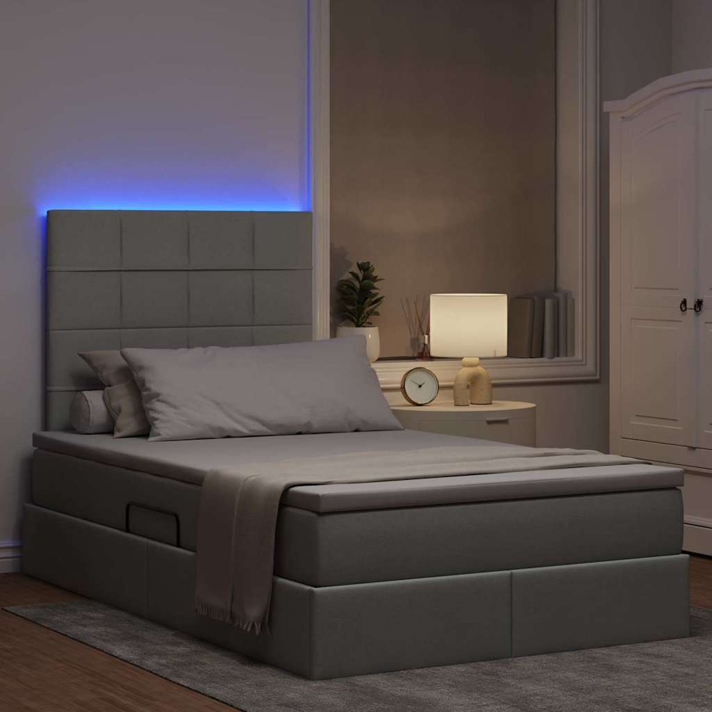 vidaXL Κρεβάτι με αποθηκευτικό χώρο και LED Ανοιχτό γκρι 120 x 200 cm