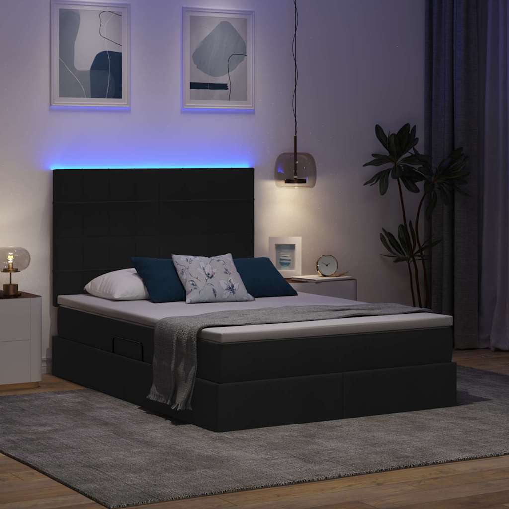 vidaXL Κρεβάτι με αποθηκευτικό χώρο και LED με led Μαύρο 140 x 200 cm