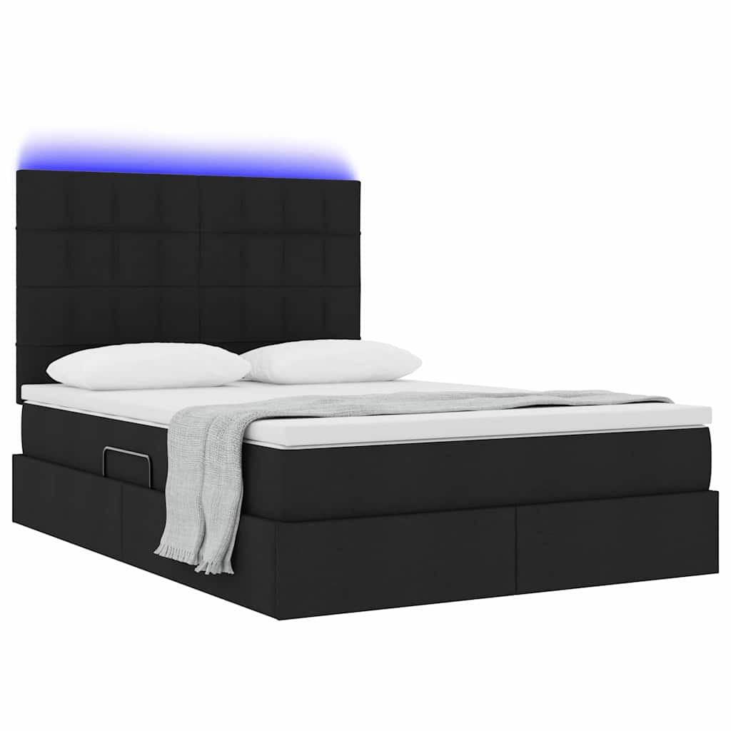 vidaXL Κρεβάτι με αποθηκευτικό χώρο και LED με led Μαύρο 140 x 200 cm