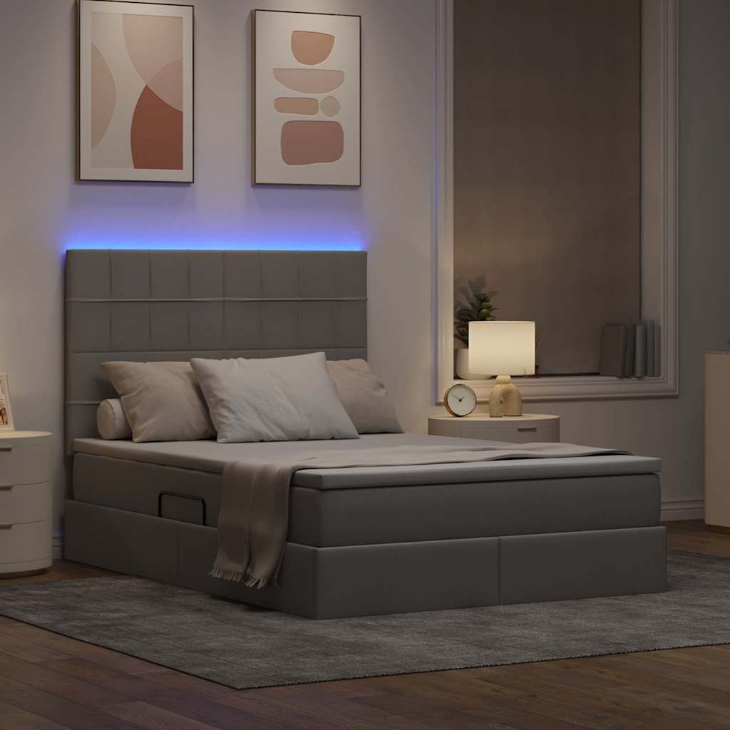 vidaXL LED Κρεβάτι αποθήκευσης με στρώμα Taupe 140 x 200 cm Ύφασμα