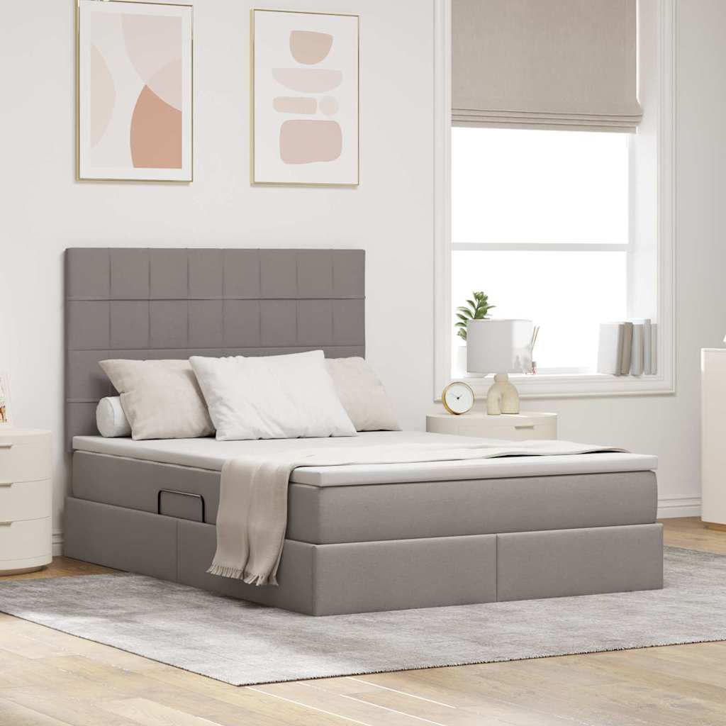 vidaXL LED Κρεβάτι αποθήκευσης με στρώμα Taupe 140 x 200 cm Ύφασμα