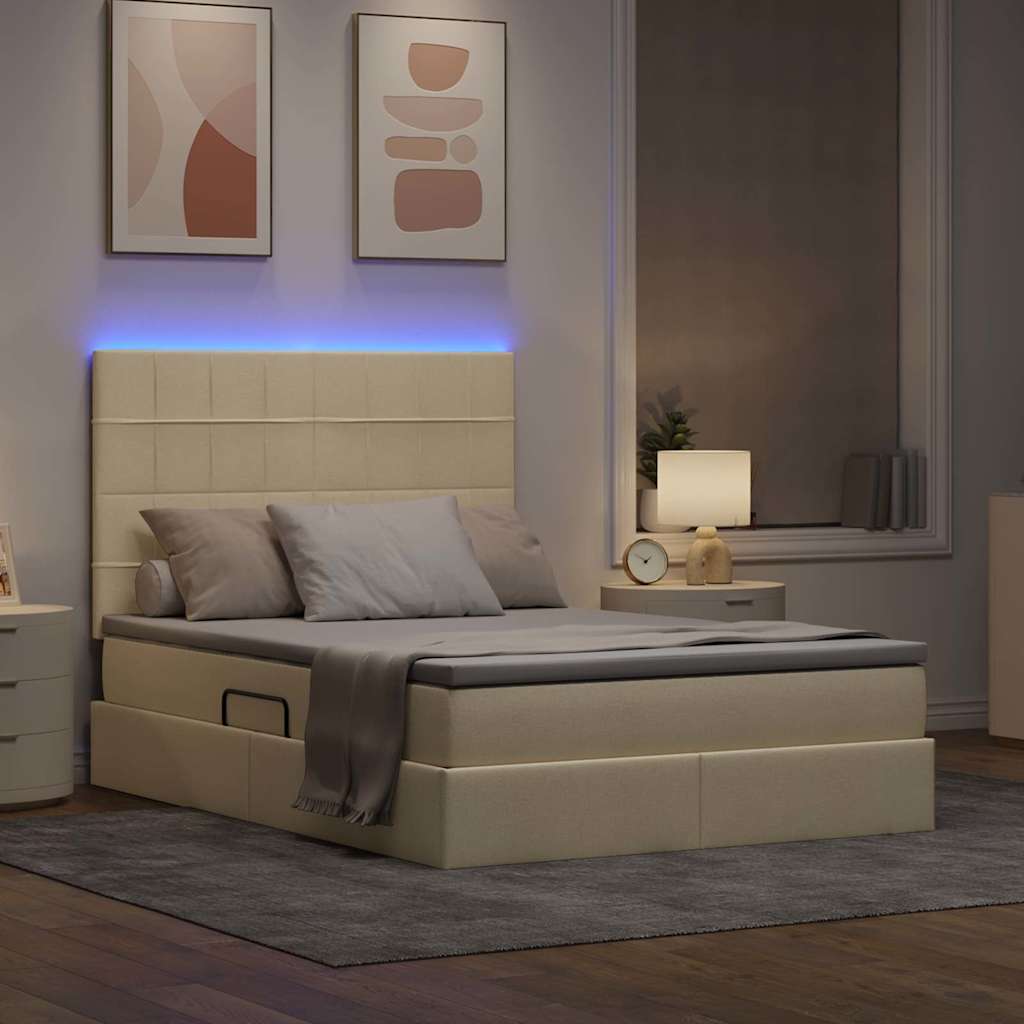 vidaXL Κρεβάτι με αποθηκευτικό χώρο και LED με led Κρέμ 140 x 200 cm
