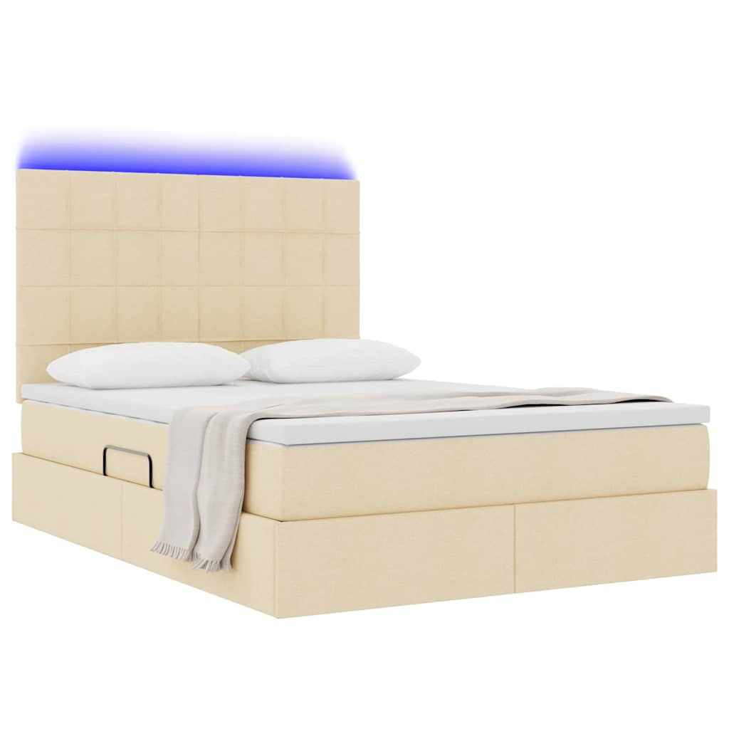 vidaXL Κρεβάτι με αποθηκευτικό χώρο και LED με led Κρέμ 140 x 200 cm