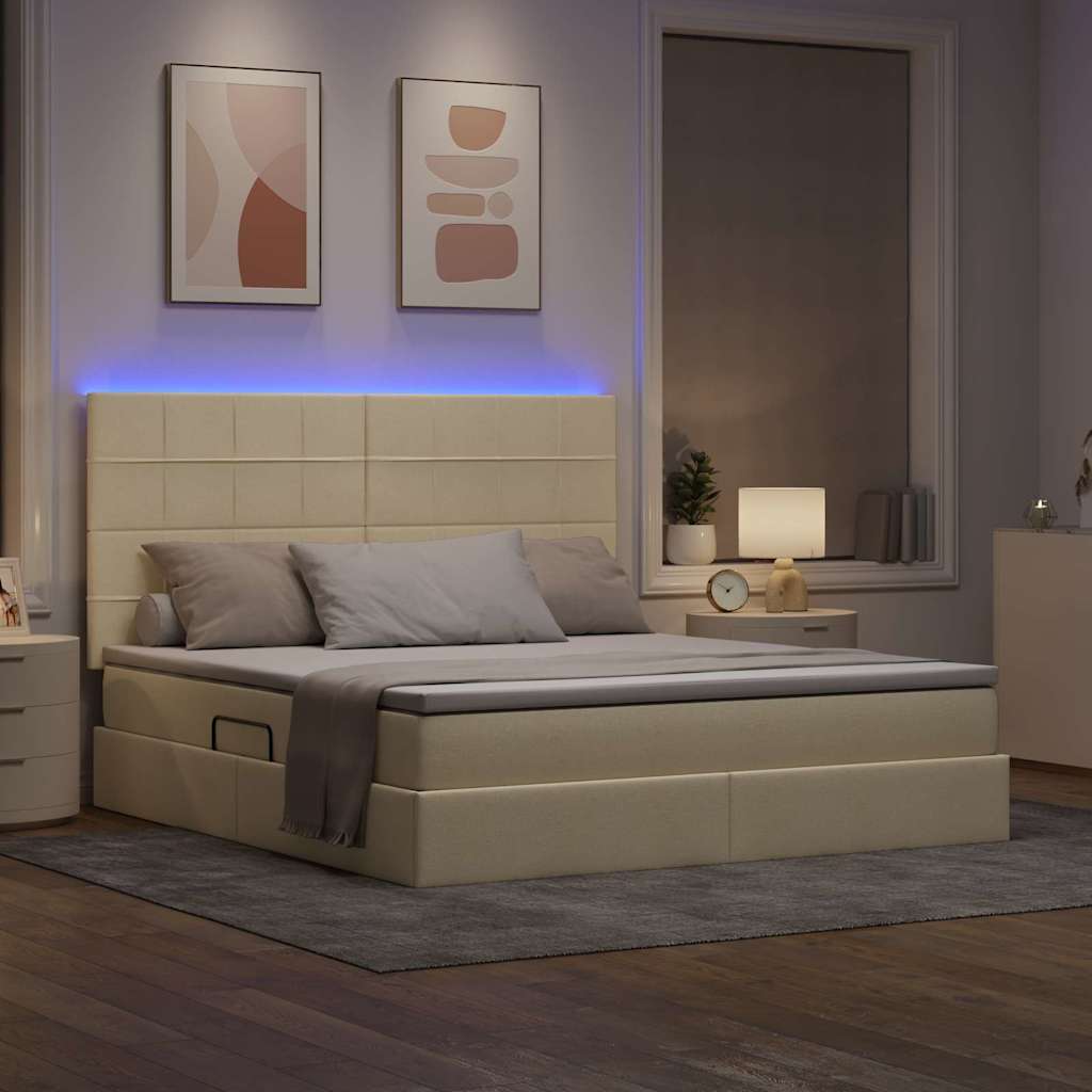 vidaXL Κρεβάτι με αποθηκευτικό χώρο και LED με led Κρέμ 160 x 200 cm