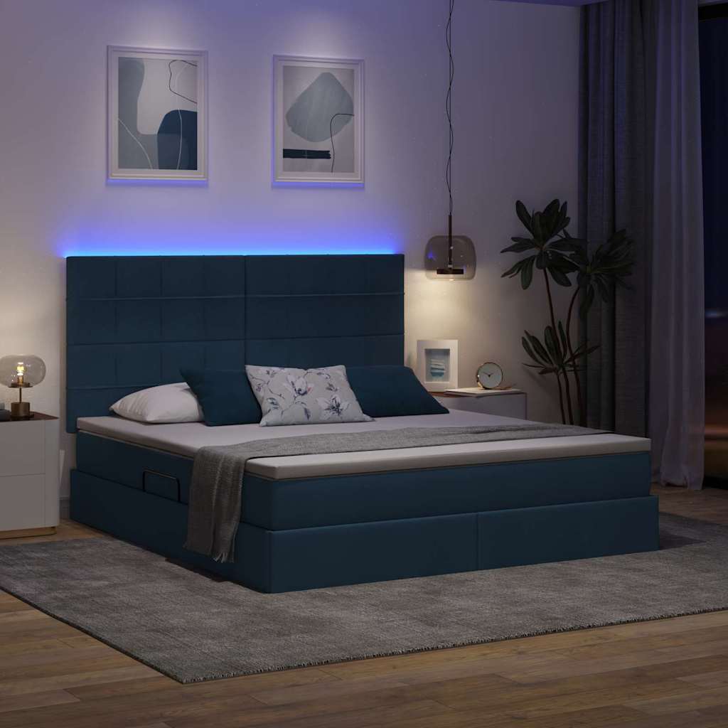 vidaXL LED Κρεβάτι αποθήκευσης με στρώμα Μπλε 180 x 200 cm Ύφασμα