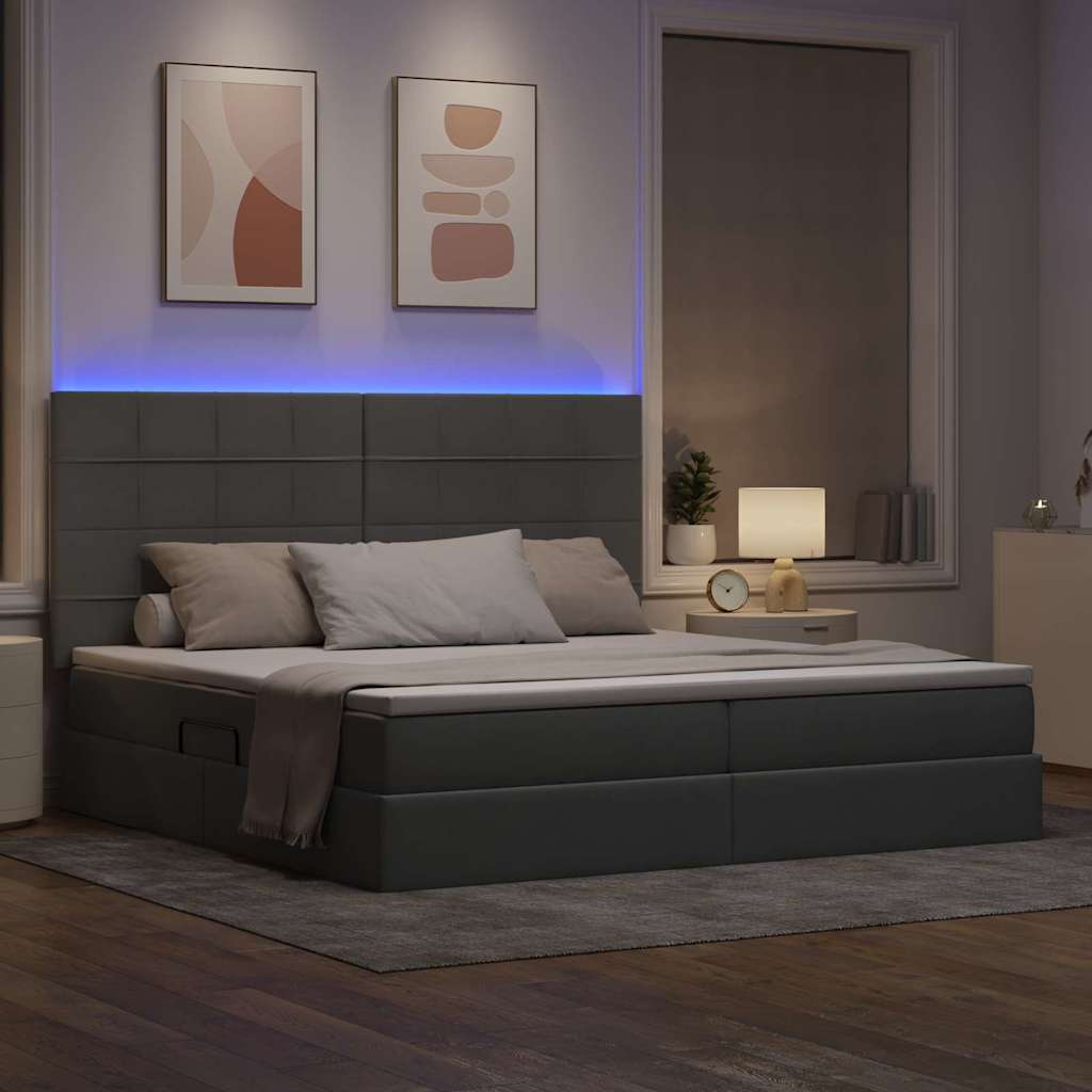 vidaXL LED Κρεβάτι αποθήκευσης με στρώμα Ανοιχτό γκρι 200 x 200 cm