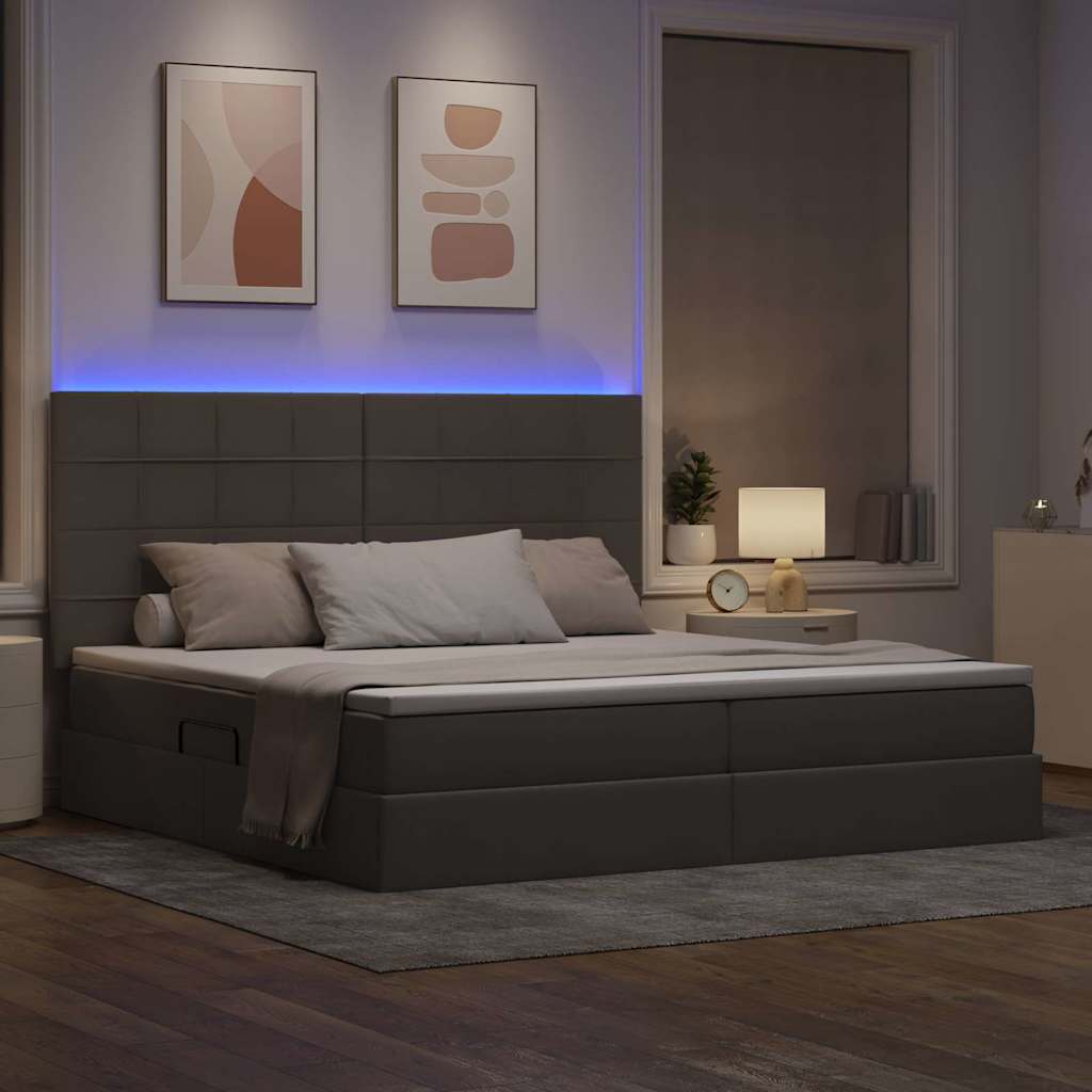 vidaXL Κρεβάτι με αποθηκευτικό χώρο και LED με led Taupe 200 x 200 cm